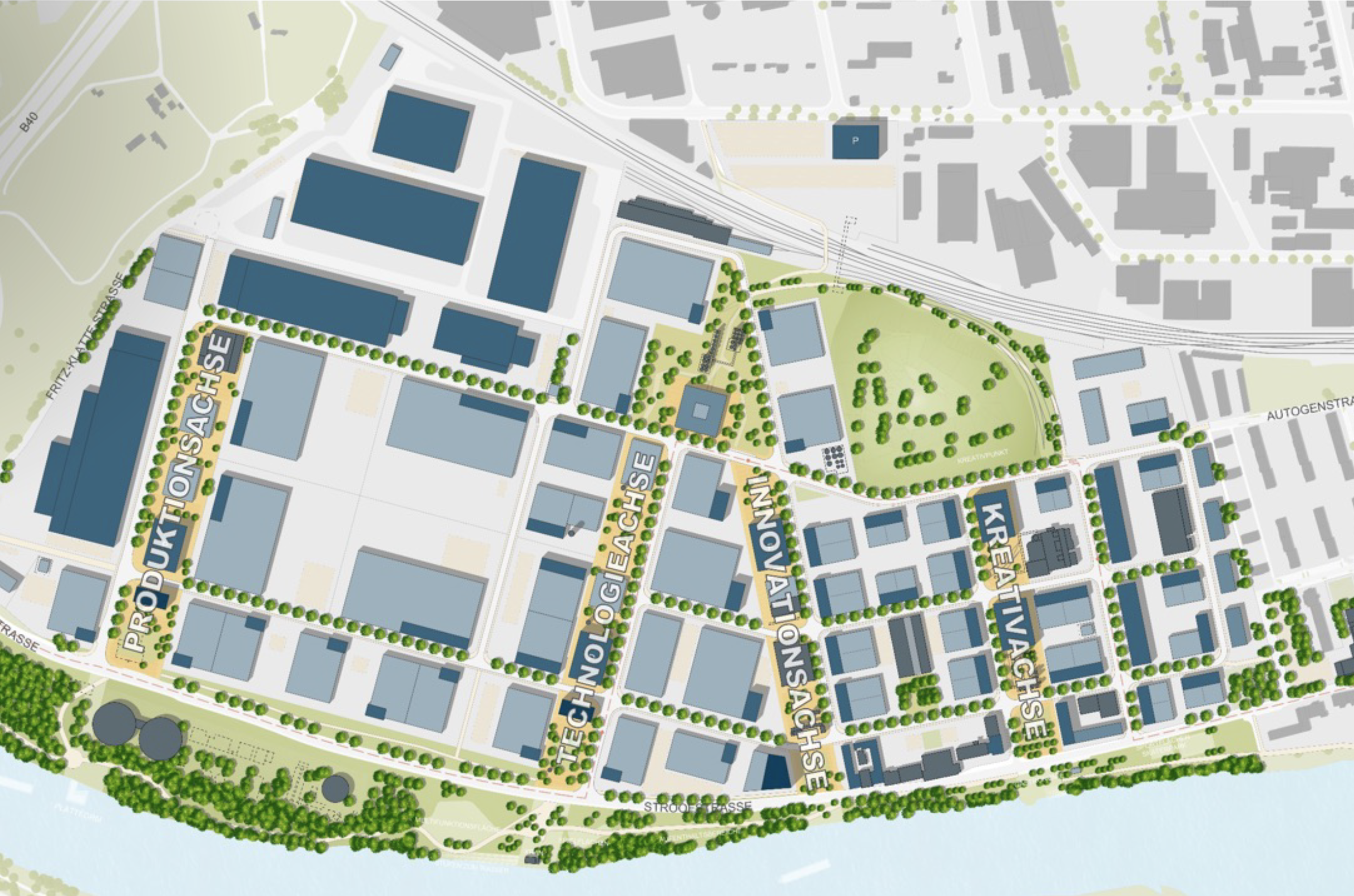 So stellt sicht die Zukunft eines Quartiers in der Planung dar: der Rahmenplan FRANKFURT WESTSIDE © AS+P Albert Speer + Partner GmbH