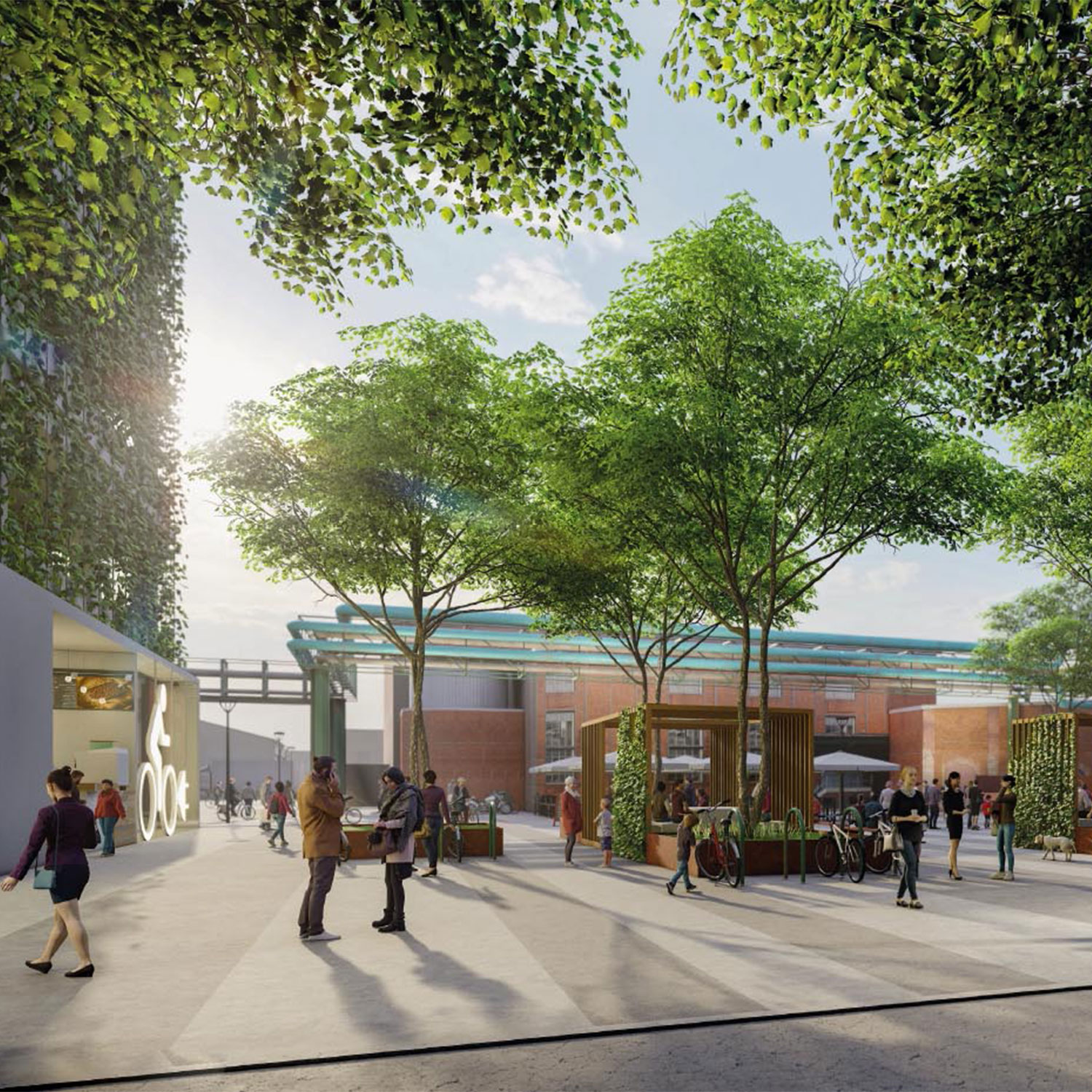 Aus einem Betonboden wachsen Rasenhalme, die das nachhaltige Zeitalter der FRANKFURT WESTSIDE symbolisch ankündigen 